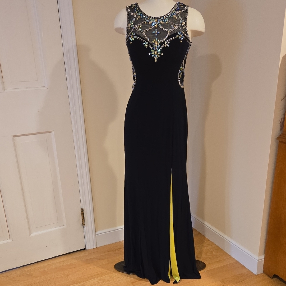 Stunning Navy and Yellow Embellished Prom Dress